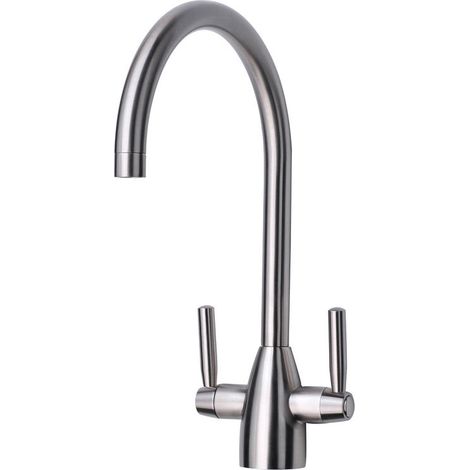 Prima Chelsea Dual Lever Kitchen Sink Mixer Tap - Brushed Steel