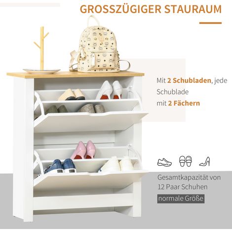 Placard à chaussures, rangement pour 12 paires, 2 compartiments, 72x26x80 cm, Blanc et Marron (1/5)