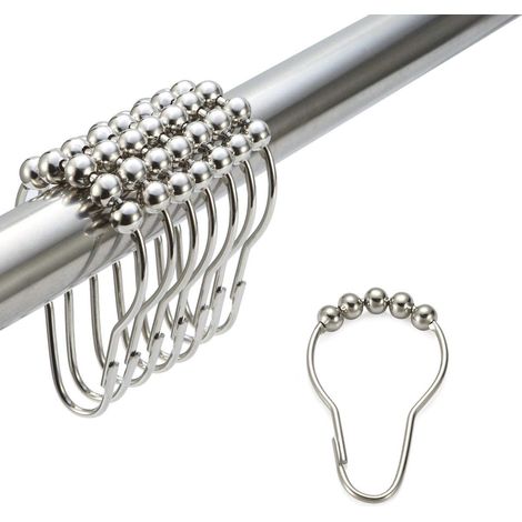 Duschvorhangringe aus rostfreiem Edelstahl, mit 12 Einzelhaken, 5 Kugellagern für leichtgängiges Gleiten, Stangendurchmesser bis 35 mm, maximale Traglast 10 kg – Packung (1/5)