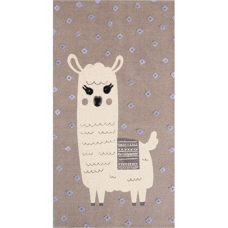 Tappeto per la cameretta dei bambini Llama Print 80 x 150 cm Beige LUBUK (1/5)