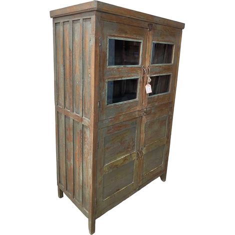 Vitrina de madera acabado artesanal marrón 102x56x155h cm (1/5)