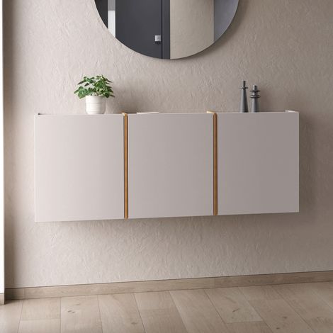 Meuble d'entrée 3 portes 138x29x55 cm taupe et naturel - LYKO
