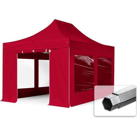 3x4,5 m Faltpavillon PROFESSIONAL Alu 40mm, Seitenteile mit Panoramafenstern, rot