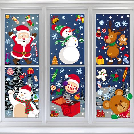 Autocollants de Noël, nouveaux autocollants statiques Amazon, décorations de vitrines de centres commerciaux, bonhomme de neige, autocollants du Père Noël.