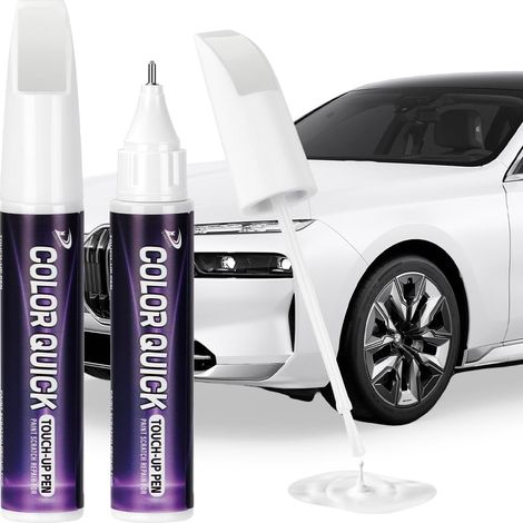 Stylo Retouche Voiture, Stylo Retouche Peinture Carrosserie et Jantes 2 en 1, stylo de retouche peinture carrosserie,Réparation Des Rayures et des Écaillages pour la plupart des Voitures(Blanc) (1/5)