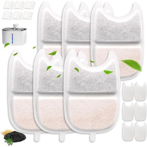 Filtri di ricambio per fontanelle per gatti, set da 6 pezzi con carbone attivo, resina, prefiltro in spugna e filtro in spugna, adatti alla fontanella FEELNEEDY 4L.S. (1/5)