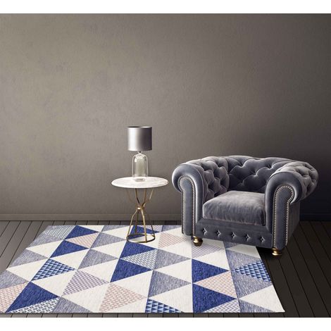 Tappeto Arredo Moderno Morbido in Ciniglia Ingresso Antiscivolo Prodotto Italiano Soggiorno Camera Salotto Disegni Piazzati Cotone Varie Misure Grande Triangoli Blumare - 65x115Cm (1/5)