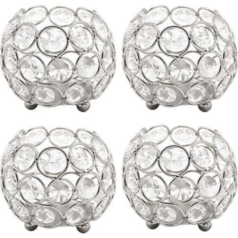 Set of 4 Votive Tealight Holders, Silver Crystal Candle Holder for Wedding Party Centerpiece (1/4)
