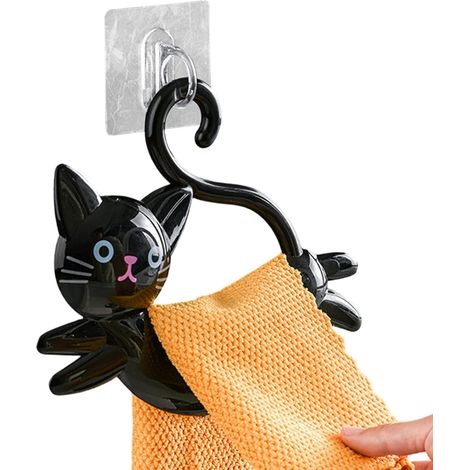 Porte-serviette,Décor moderne Chat Mignon Sans perçage Range-serviette mural Organisateur de salle de bain pour Maison Douche Cuisine Bureau Restaurant Dortoir Camping-car Cadeau de (1/5)