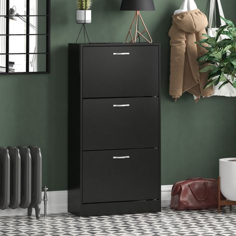 3 Drawer Shoe Cabinet Hallway Storage Cupboard Stand, Black (1/5)