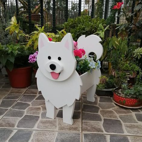 Pot en bois forme de chien avec motif animal mignon (15 cm)