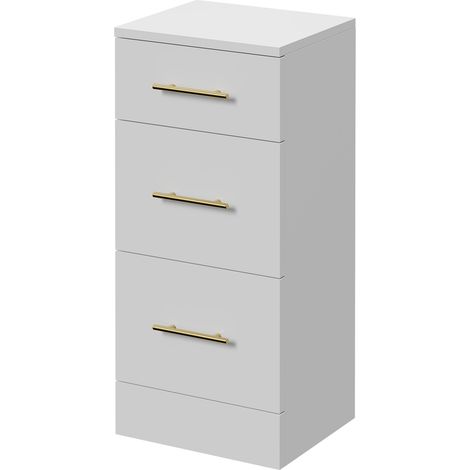 Alexander James Gloss White 350mm x 300mm 3 Drawer Storage Unit - 350mm - Brushed Brass 96mm Bar Handle