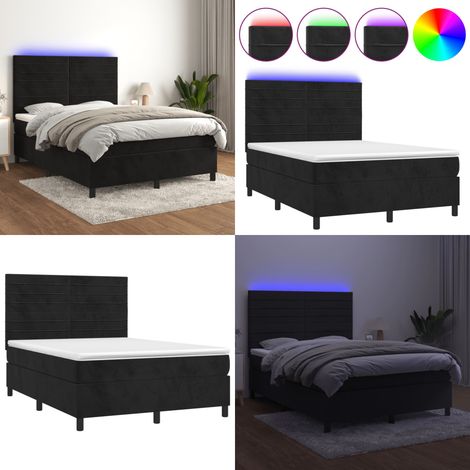 Sommier à lattes de lit avec matelas LED Noir 140x200cm Velours - Lit Plateforme - Lit Capitonné - Lit Design - Lit Velours - Lit Avec Éclairage Led - Home & Living (1/5)