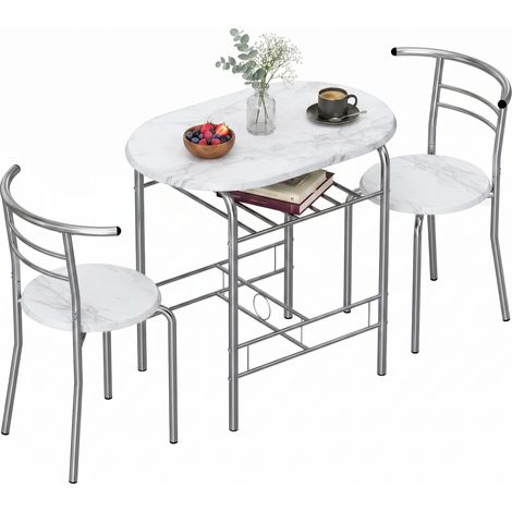 HOMCOM Breakfast Bar Table and Stools Set, Dining Room Set with Shelf