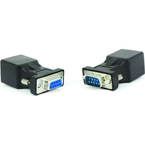 RJ45 to RS232 Adapter, DB9 9-pin Serial Port Male to RJ45 Female, Cat. 5e/6 Ethernet LAN Extension Adapter, 2 Pack (Male + Female) (1/5)