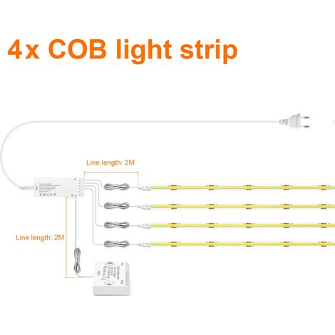 (4 bandes, lumière blanche, 1 m) Bande lumineuse LED COB 12 V, interrupteur à capteur intelligent pour double porte, décoration de placard à faire soi-même (1/5)