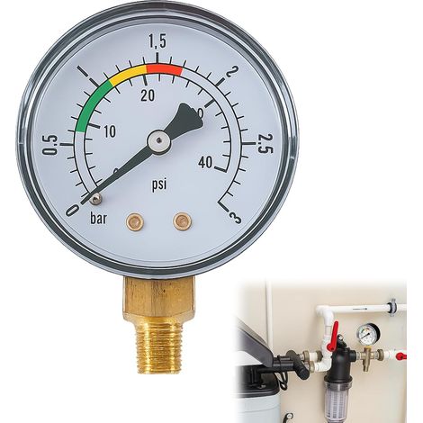 Manometre Piscine, 1/4 BSPT Manomètre De Pression D'eau Glycérine Pression Eau Manometre Piscine Filtre A Sable Pour Piscine Pour Piscine Et Spa Mesure 53mm (1/5)