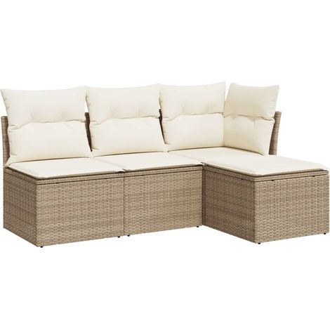Salon de jardin avec coussins 4 pcs beige résine tressée (1/3)