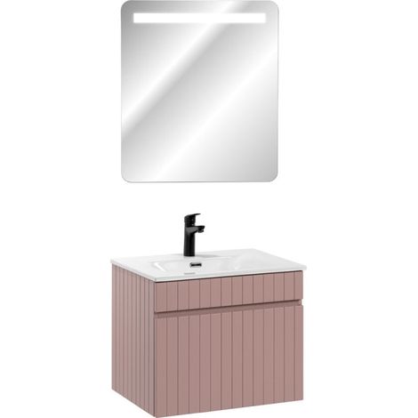 Meuble vasque à encastrer + miroir LED - 60 cm - Emblematic Rose - Livraison gratuite