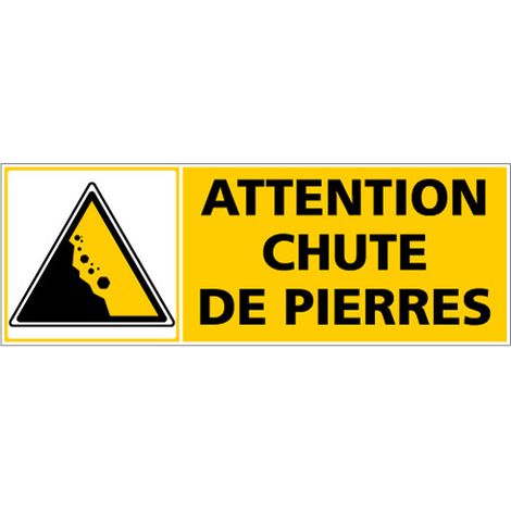 Panneau ATTENTION CHUTE DE PIERRE (C1331) - Adhésif - 210 x 75 mm