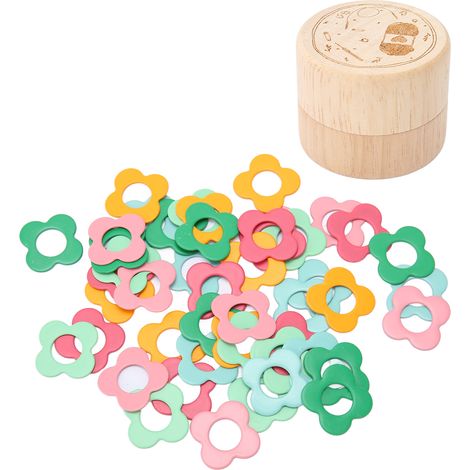 48 marqueurs de maille fleur en métal coloré, anneaux DIY mignons avec boîte en bois pour artisanat de bijoux et tricot (1/5)