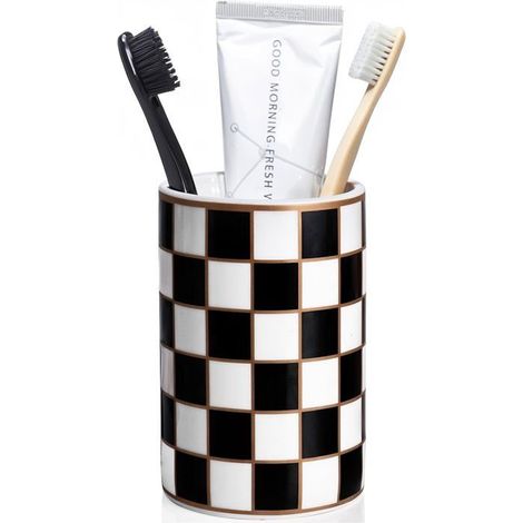 Porte-Brosse À Dents À Carreaux,Porte-Brosse À Dents En Céramique Noir Et Blanc,Boîte À Brosse À Dents Moderne,Utilisée Pour[CA211] (1/5)