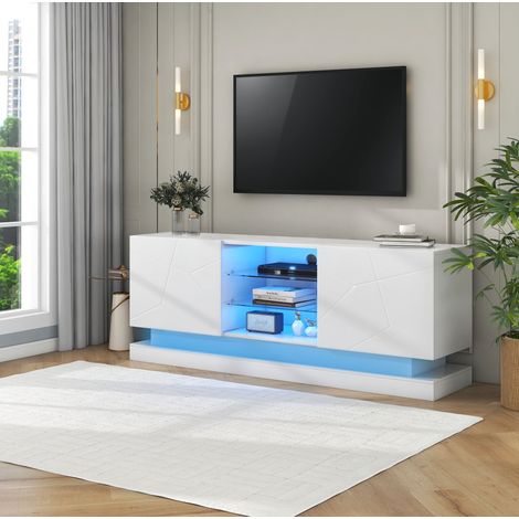 CHICFURN Mueble TV 160x38,5x60 cm blanco mate, estante de vidrio, TV hasta 70 pulgadas (1/5)