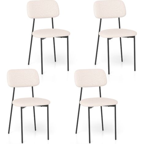 Set di 4 sedie da pranzo moderne 44 x 49 x 78 cm seduta ergonomica tessuto di lino beige e gambe in metallo nero 200017153