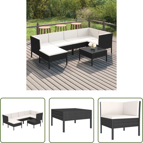 Gartenlounge - 7-tlg. Garten-Lounge-Set mit Auflagen Poly Rattan Schwarz (1/5)