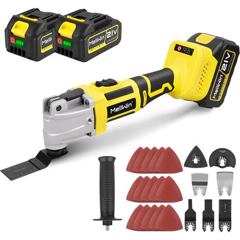 Outil multifonction oscillant sans fil Brushless 18V, inclus jeu d'accessoires de Coupe et de Ponçage 22 pièces et deux batteries 4,0 Ah (1/5)