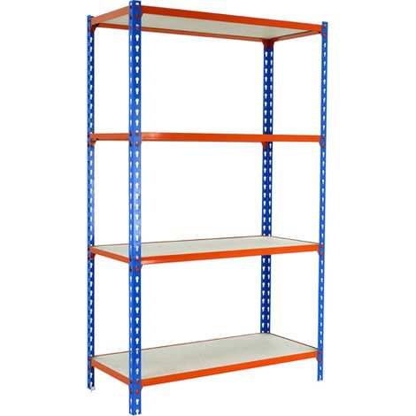 SimonRack Scaffale Portaoggetti, 1500x1100x500 mm, 4 Ripiani in Legno, Portata 200 kg per Ripiano, Scaffale da Garage, Blu/Arancione/Legno – Maderclick (1/3)