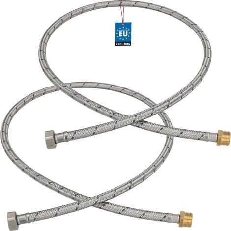 KOTARBAU® Lot de 2 Flexible Robinet 1/2" x 1/2" - Flexible Eau - Tuyau Robinet 120 cm - Mâle x Femelle - Rallonge Robinet Cuisine Flexible - Acier Inoxydable - Tuyau Flexible Plomberie (1/4)