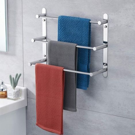 Wall-mounted towel rack, 304 stainless steel, 40cm, shelf/wall-mounted, with 3 bars, for bathroom and kitchen (Chrome, 40cm) (1/5)