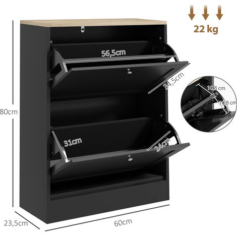Coffre à chaussures, Construit en panneau de particules robuste, noir panneau de particules, dim. 60L x 23.5l x 80H cm (1/5)
