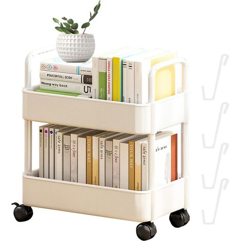 Chariot Rangement 2 Étages - Mobile sur Roulettes - Pour Cuisine Bureau Salon - Acier + Polypropylène - 1 Pièce (1/5)