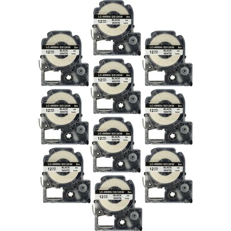 vhbw 10x Label Tape Replacement for Epson SS12KW, LC-4WBN for Label Printer 8m x 12 mm, Black on White (1/4)
