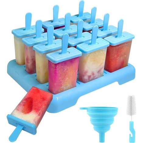 Set mit 12 wiederverwendbaren, BPA-freien Baby-Eisformen – DIY-Eisformen mit Reinigungsbürste und faltbarem Silikontrichter (1/5)
