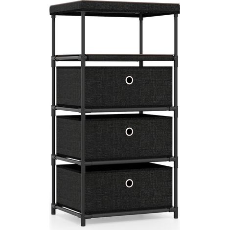 Cassettiera a 3 cassetti con contenitore in tessuto 40 x 30 x 81 cm con piano in MDF nero in stile industriale design moderno 200011541