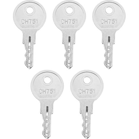5-piece set of CH751 keys. Compatible with Hillman, Hyoko, Grainger, and Southco. Replacement keys for motorhome storage compartments. (1/5)