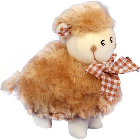 Statuetta di agnello con nastro a quadri, 14 cm, marrone (1/2)