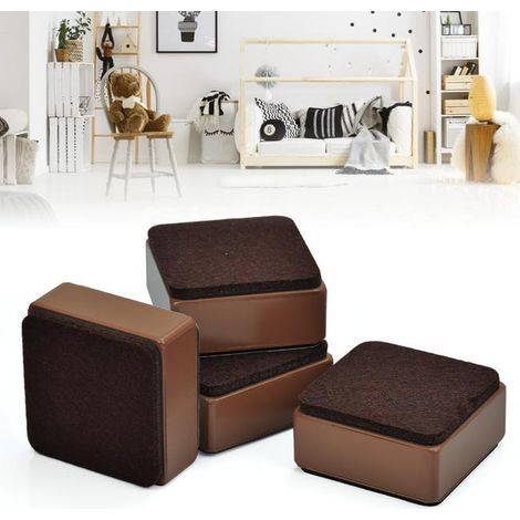 Set of four carbon steel furniture riser mats, non-slip and adhesive, for square legs and tables. (1/5)