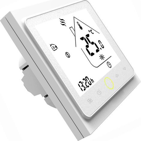 Intelligent thermostat for water-based underfloor heating, temperature regulator, programmable 5+2 with six segments, suitable for water-based underfloor heating, white (1/5)
