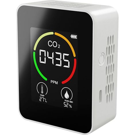 Jeffergarden Détecteur de dioxyde de carbone portable d'intérieur, thermomètre et hygromètre, détecteur d'air numérique domestique, analyseur de qualité de l'air intelligent (1/5)