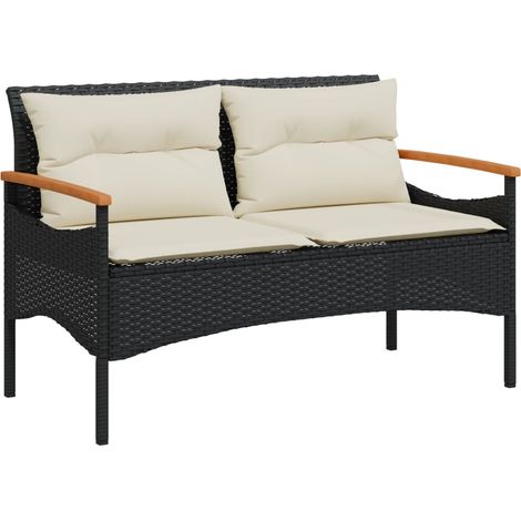 vidaXL Banc de jardin avec coussins 116x62,5x74 cm noir résine tressée (1/5)