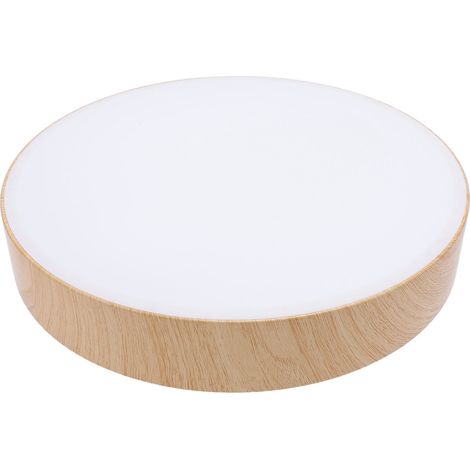 Plafonnier LED moderne design rond épuré avec télécommande 3 températures de couleur variation progressives salon chambre buanderie bois naturel (1/5)