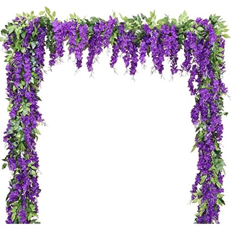 Lot de 2 guirlandes de glycines artificielles en Soie synthétique à Suspendre pour Maison, extérieur, Jardin, cérémonie, Arche de Mariage, décoration Florale (2, Violet) (1/5)