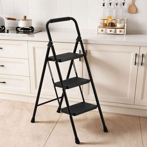 Escabeau pliable 3 marches – Acier – Marches antidérapantes – Charge 150 kg – Noir – Home Nature Wohnkonzept (1/5)
