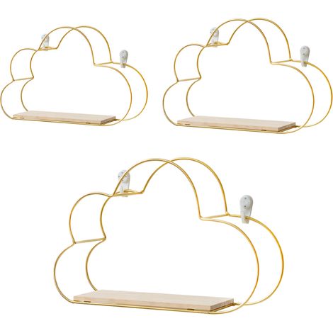 Étagère murale nuage sans perçage dorée petit moyen grand lot de 3 (1/5)