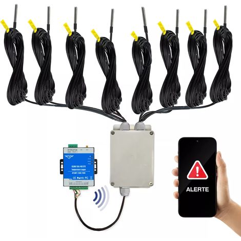 Alarme surveillance température GSM 4G MULTI sondes (frigo / chambre froide) appels & SMS avec 8x sonde 20m (KPX8) (1/5)
