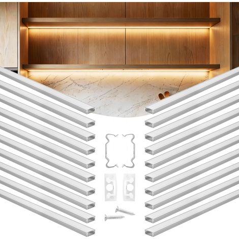 VEVOR Perfil de Aluminio para Tira LED 1 Metro, Paquete de 20 Piezas, Canaleta de Luz LED, con Difusor Opal Tapones de Extremos y Soportes de Montaje, Instalación para Dormitorio Cocina Sala de Estar (1/5)